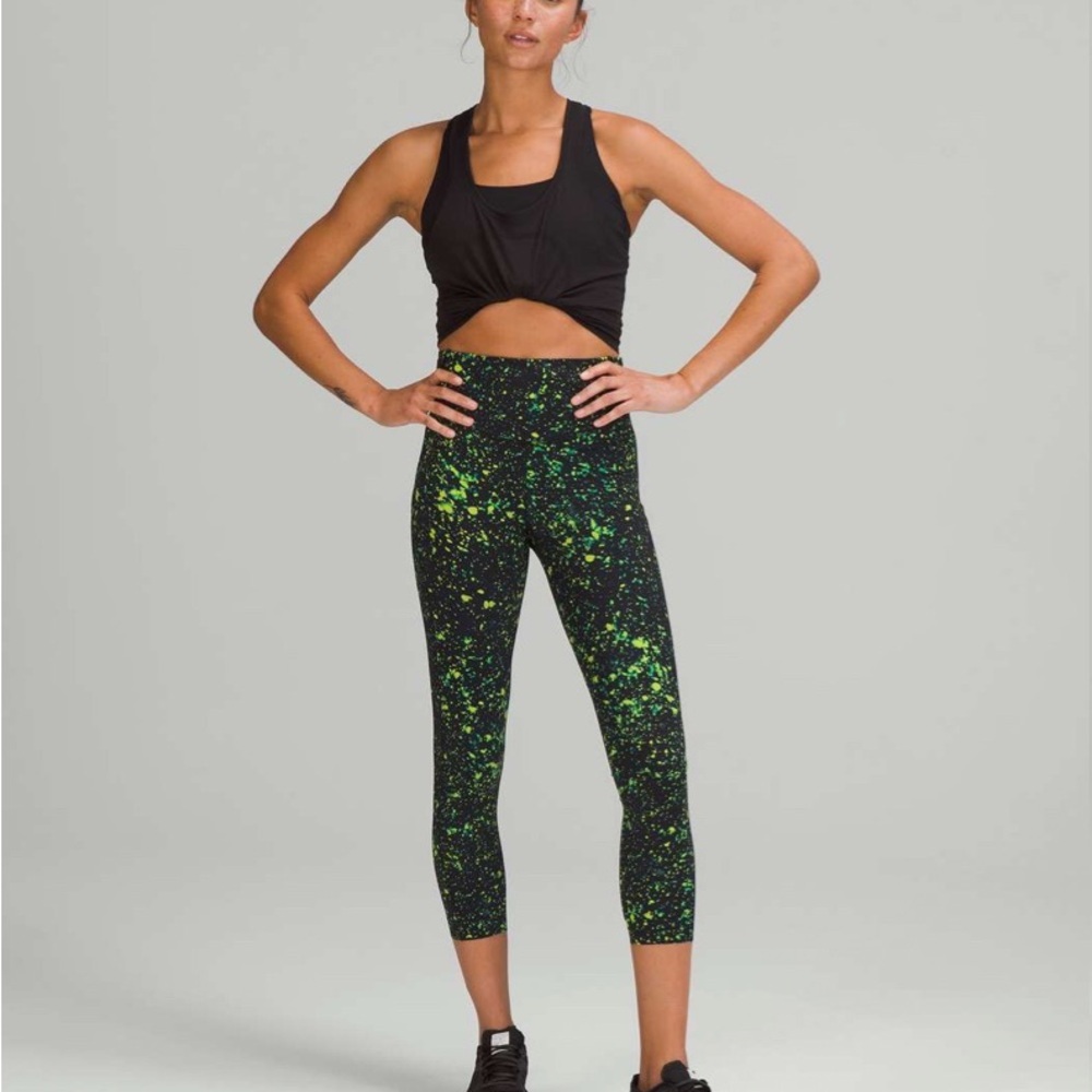 Women's Black and Green Speckled Leggings